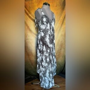 Oversized wide leg jumpsuit faux Maxi dress hawaii black white jumper romper L